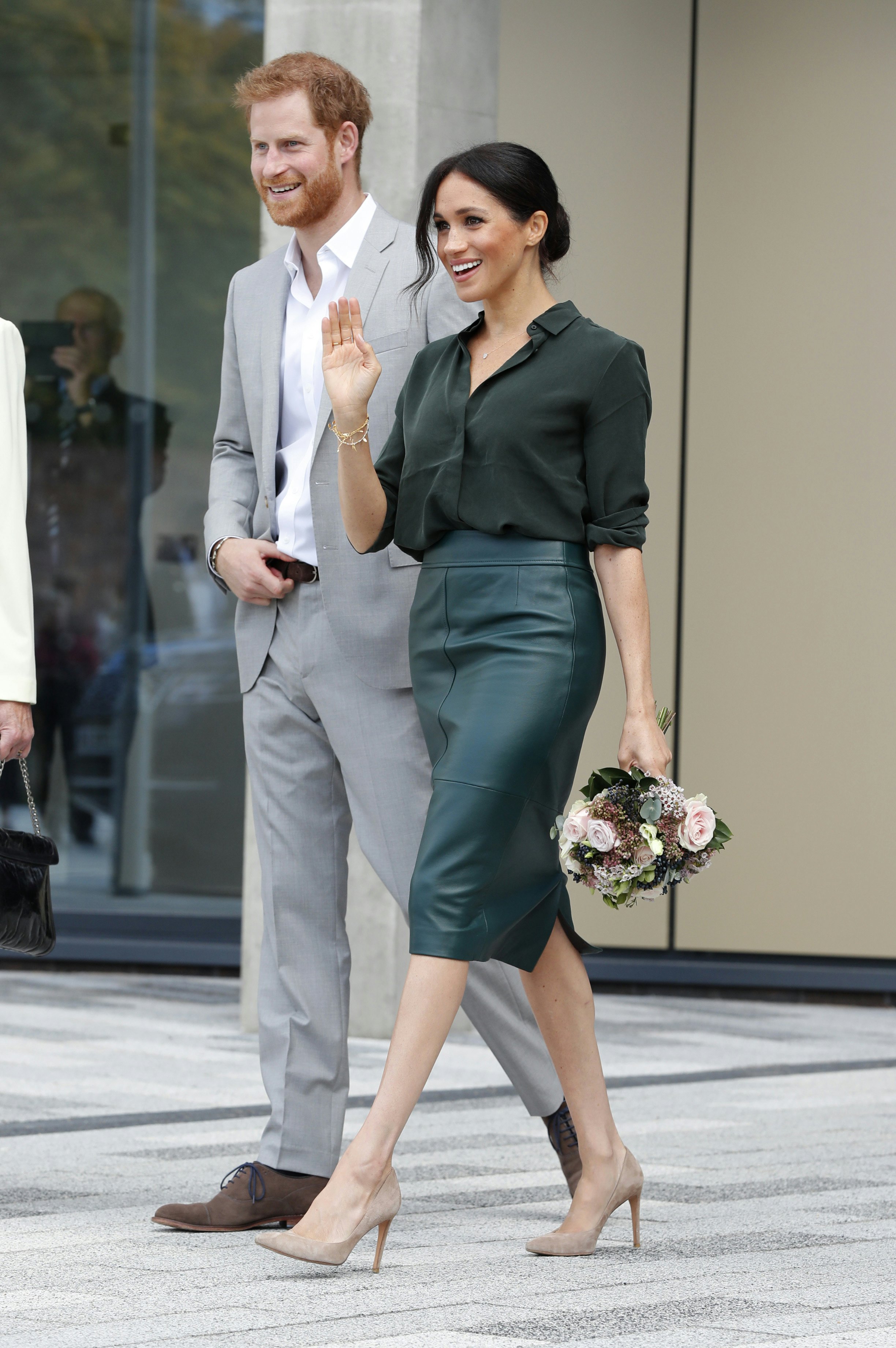 Meghan Markle's Green Hugo Boss Leather Skirt