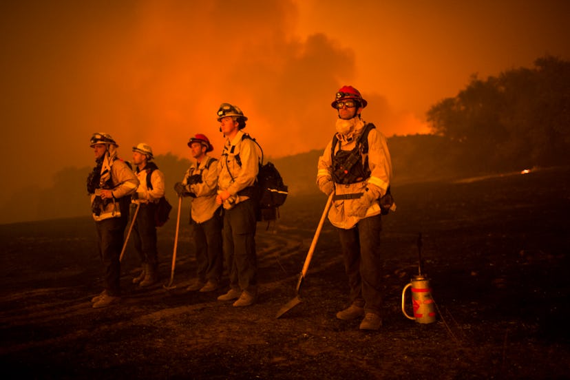 Firefighters looking at California wildfires