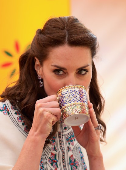 Kate Middleton drinking tea. 