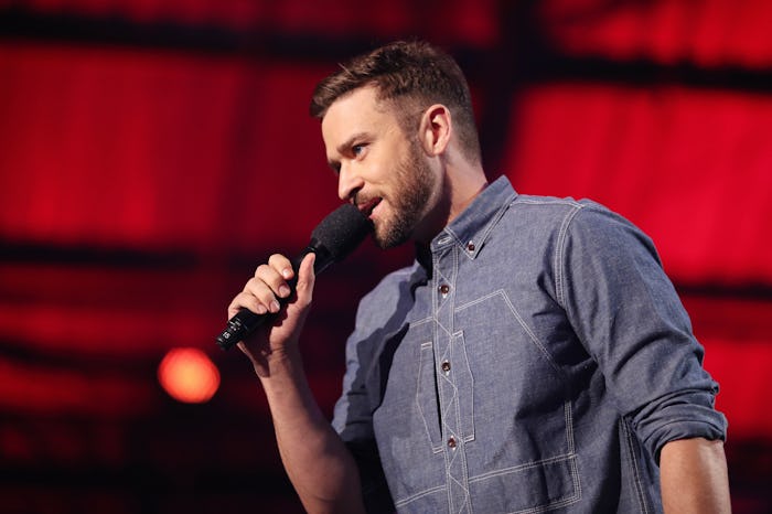 Justin Timberlake singing at his concert