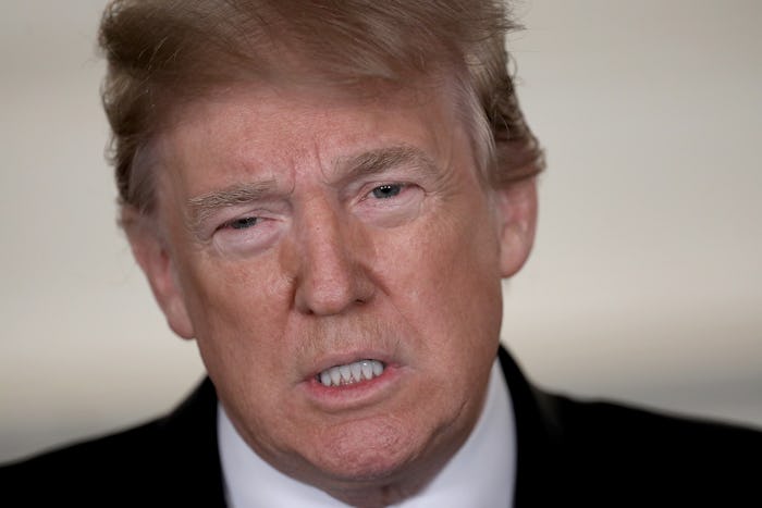 A close-up portrait of Donald Trump's face