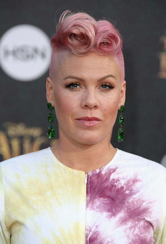 Singer Pink posing for a photo at the Super Bowl