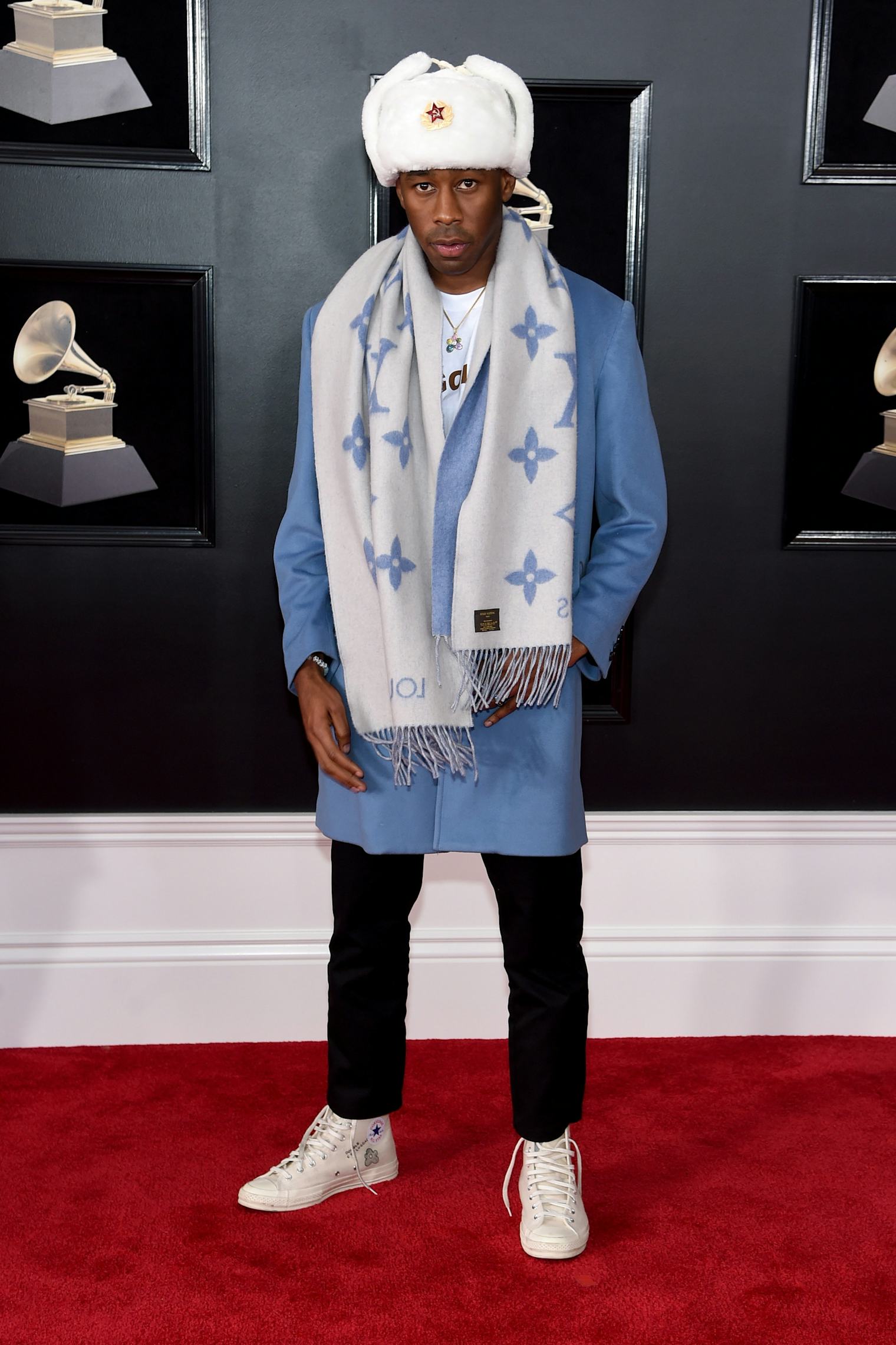 Tyler The Creator Was Hiding Leopard Print Hair Under His Big Fuzzy Hat