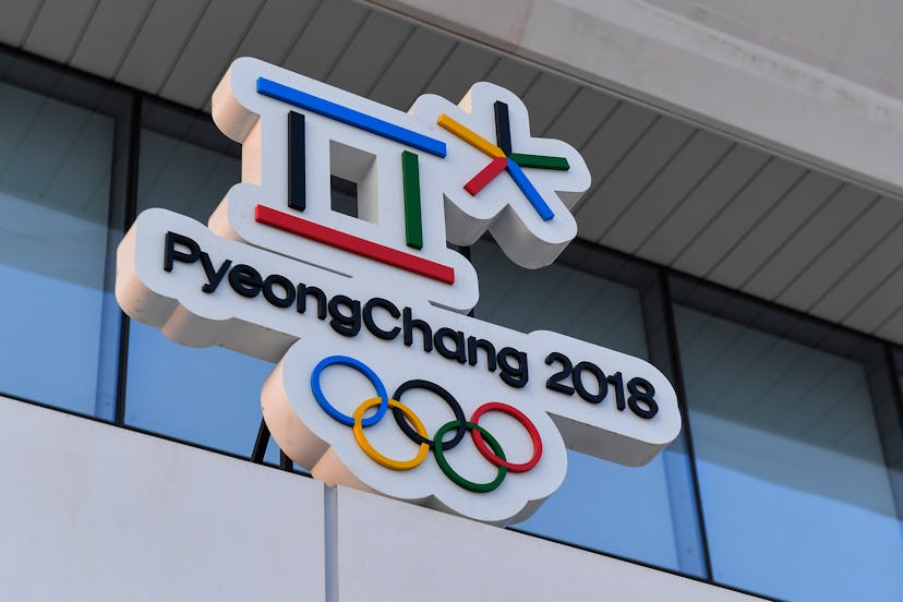 2018 Winter Olympics logo on a building
