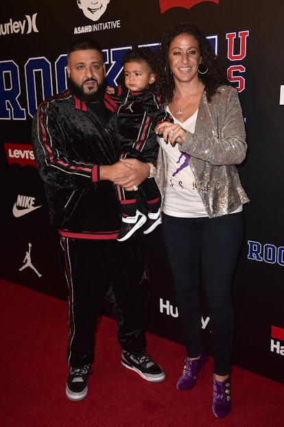 MIAMI, FL - APRIL 9: DJ Khaled and his partner Nicole Tuck with their son  Asahd Tuck Khaled, seen courtside at the Oklahoma City Thunder vs Miami Heat  on April 9, 2018