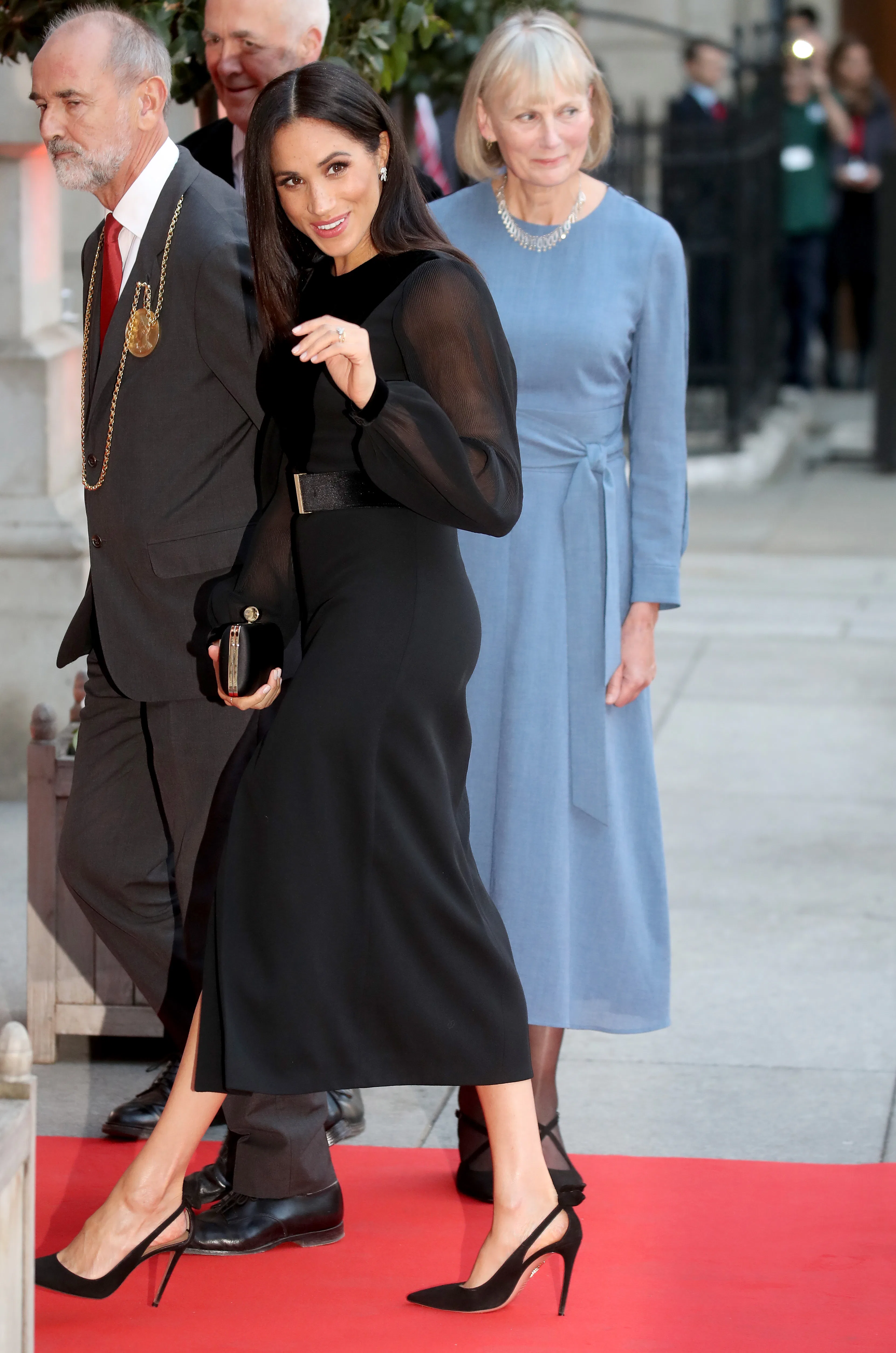 open lace back dress Meghan Markle 2018 British Fashion Awards Black Maternity Dress