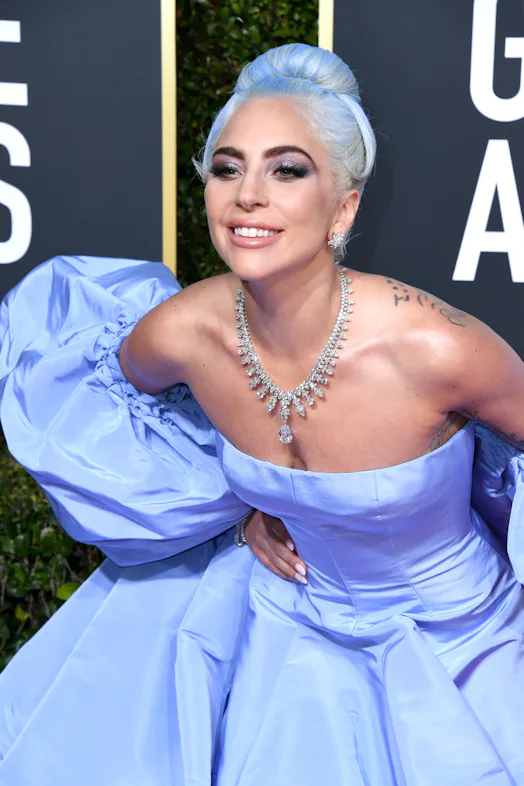 lady gaga in blue dress Lady Gaga Just Perfected Royal Style on the Golden Globes Red Carpet