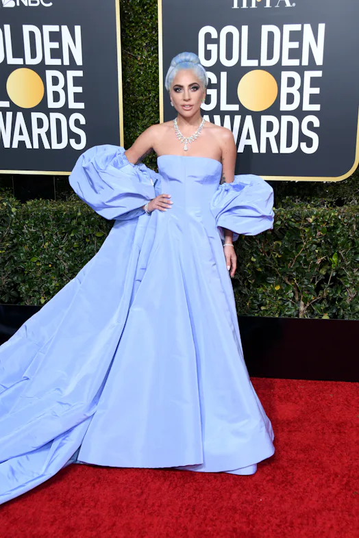 lady gaga blue dress a star is born Lady Gaga's 2019 Golden Globes Dress Looks EXACTLY Like Judy Garland's From The 1954 Version Of 'A Star Is Born'