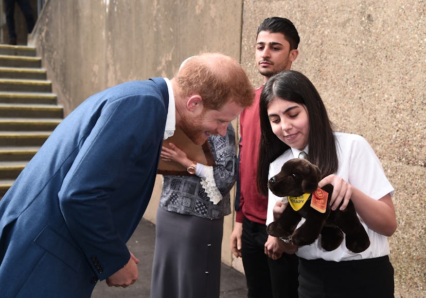 Prince Harry receiving a gift from Meghan Markle's pen pal, Aleyna Genc