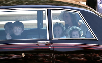 Kate Middleton arrives at Prince Harry and Meghan Markle's wedding with the kids. 