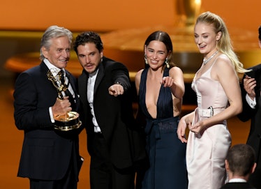 Sophie Turner joins the Game of Thrones cast on-stage on the 2019 Emmys.