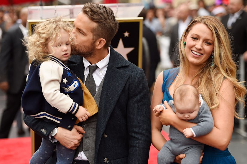 Ryan Reynolds with daughter James, wife Blake Lively, and baby Inez in April 2018 at the Hollywood W...