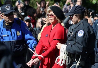 Jane Fonda was arrested for the second week in a row during an Oct. 18 "Fire Drill Fridays" climate ...