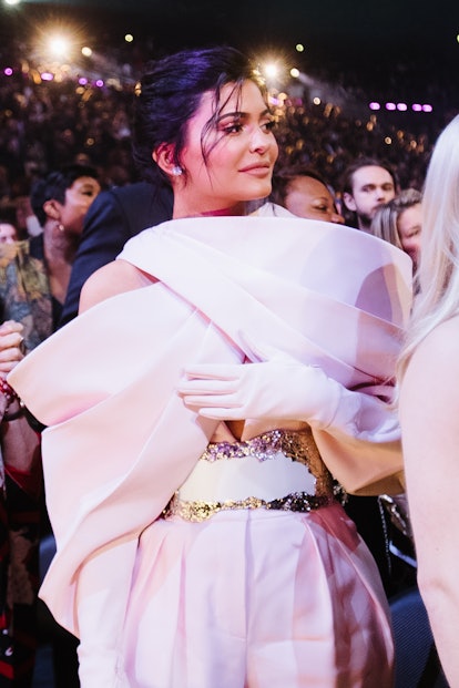 Kylie Jenner wears a pink couture suit at the 2019 Grammy Awards.