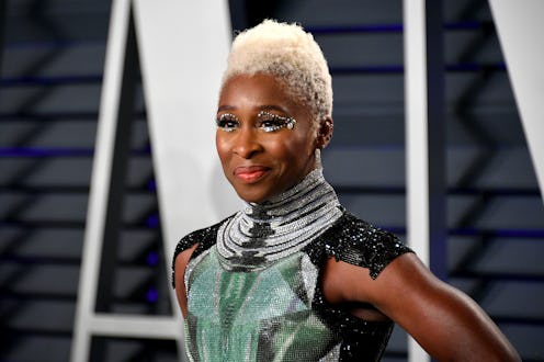 Cynthia Erivo wearing a micro-beaded abstract-print dress by Mary Katrantzou at the 2019 Vanity Fair...