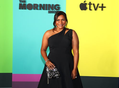 Mindy Kaling in a simple black dress a at The Morning Show premiere in New York City.