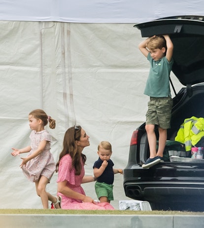 Kate Middleton, Prince Louis, Prince George and Princess Charlotte play outside.