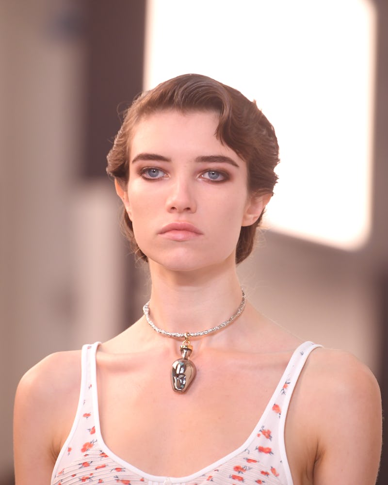 Model wearing Pat McGrath Lab's Obsessive Opulence Collection on the runway at Chloé