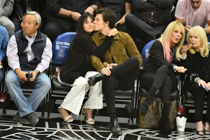 Shawn Mendes kisses Camila Cabello's cheek courtside at a Clippers game on Nov. 11.