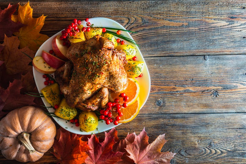 A Thanksgiving turkey on an autumnal table setting. People planning for a sober Thanksgiving should ...