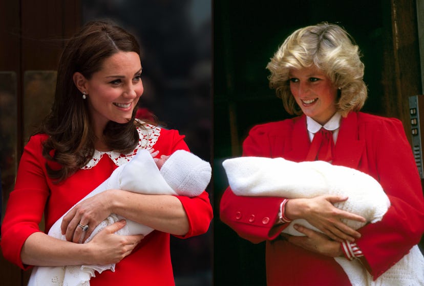 The red dress with a lace collar Kate Middleton wore after Prince Louis was born strongly resembled ...