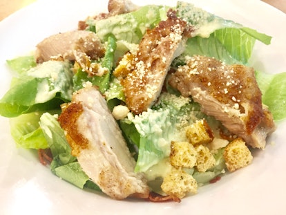 A chicken caesar salad. Salad products were recalled after E. Coli contamination.