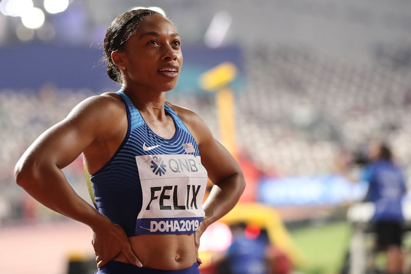 Track athlete Allyson Felix at the 2019 World Championships in Doha, Qatar. Felix negotiated a spons...