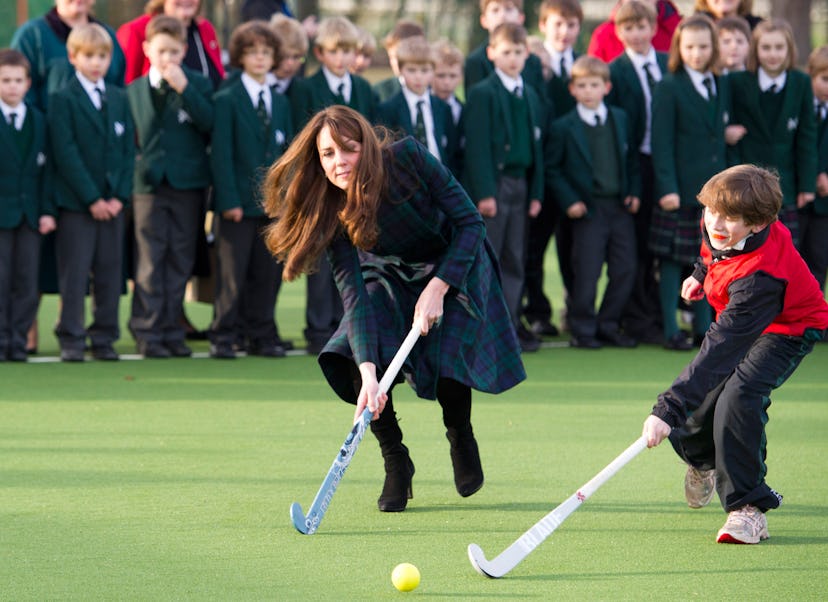 Kate Middleton shows off her athletic skills that she learned while attending St. Andrew's Day Schoo...
