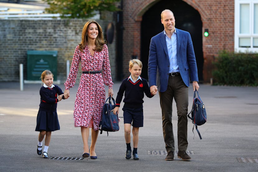 Kate Middleton and Prince William accompany their kids to school where they participate in different...