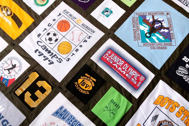 A t-shirt quilt is one fun way to preserve your kid's childhood. 