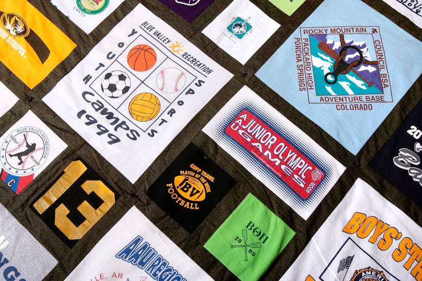 A t-shirt quilt is one fun way to preserve your kid's childhood. 