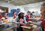 Christmas volunteers working on a gift drive