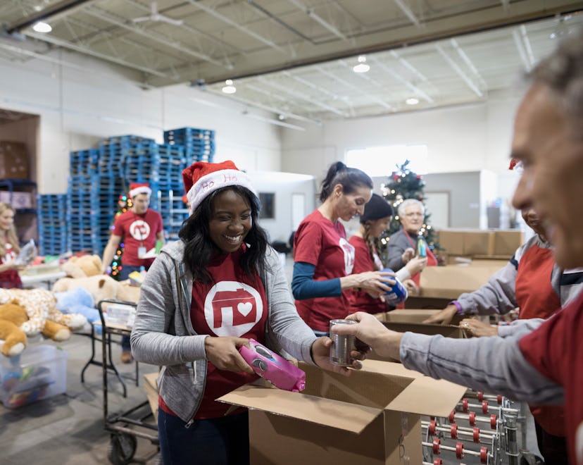 Christmas volunteers working on a gift drive