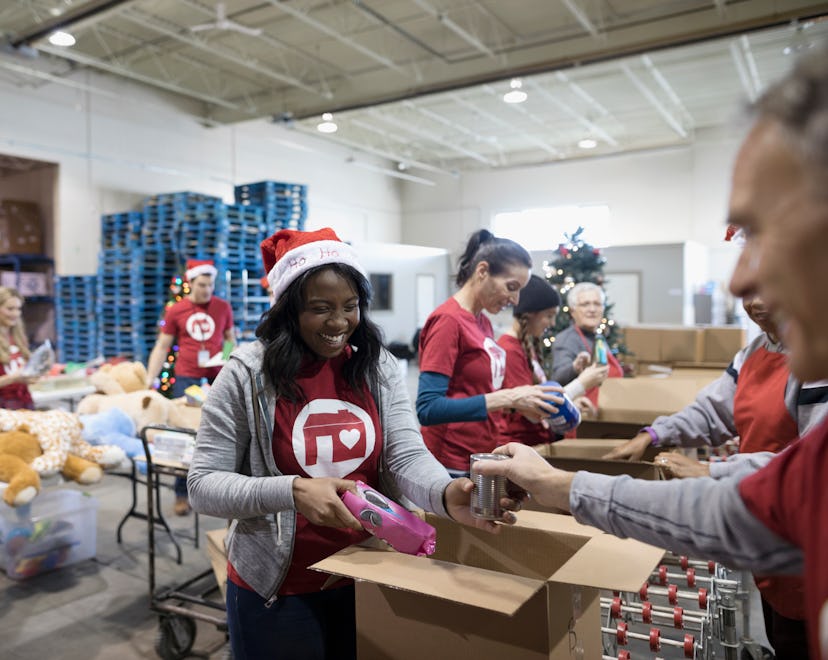 Christmas volunteers working on a gift drive