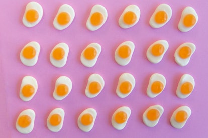 An array of egg candies. Eggs are an important source of protein, but too much protein can lead to b...