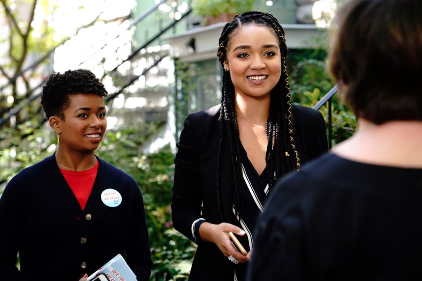 Kat Edison stands next to her campaign manager Tia Clayton. The Bold Type featured the first Black q...