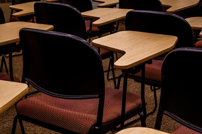An empty high school classroom. Crisis pregnancy centers may be teaching sex ed in your community, a...