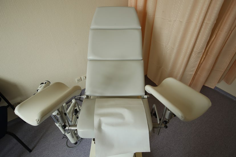 An OBGYN exam chair. HPV-related genital warts can be treated by visiting your doctor.