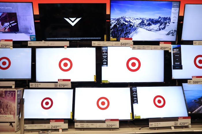 TV's on a shelf during Super Sale at Target depicting Target's Cyber Monday Sale