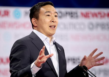 Andrew Yang talking at the Democratic debate
