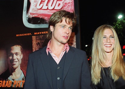 Brad Pitt and Jennifer Aniston attend the Fight Club premiere.
