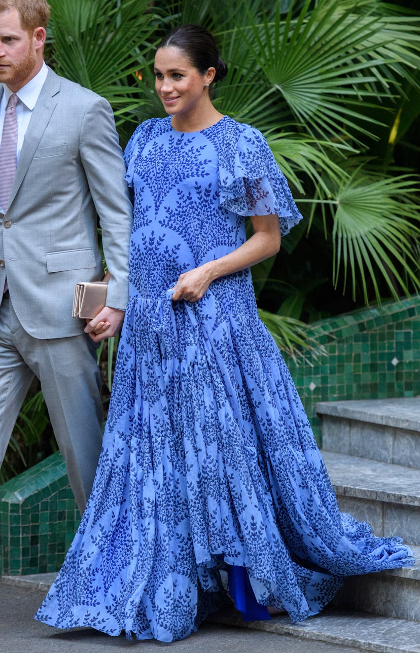 Meghan Markle's Carolina Herrera gown featured a blue botanical print. 