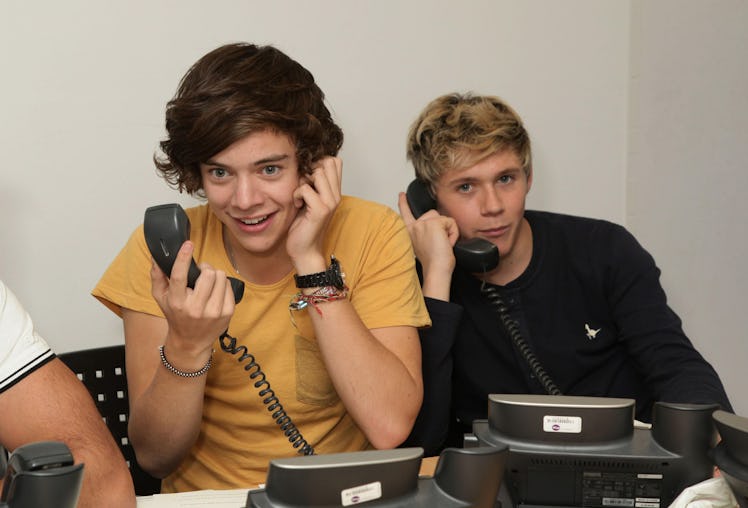 Harry Styles and Niall Horan make a telephone call.