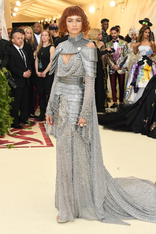 Zendaya in a silver tiered dress styled by Law Roach