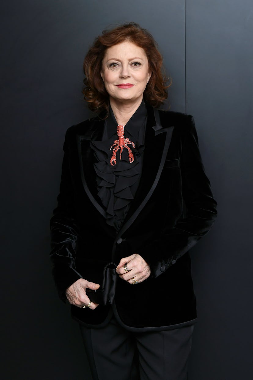 Susan Sarandon posing in a black blazer