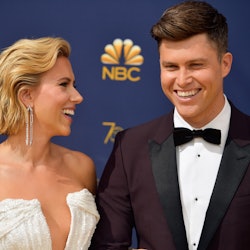 Scarlett Johansson and Colin Jost are married and expecting a baby. Photo via Getty Images