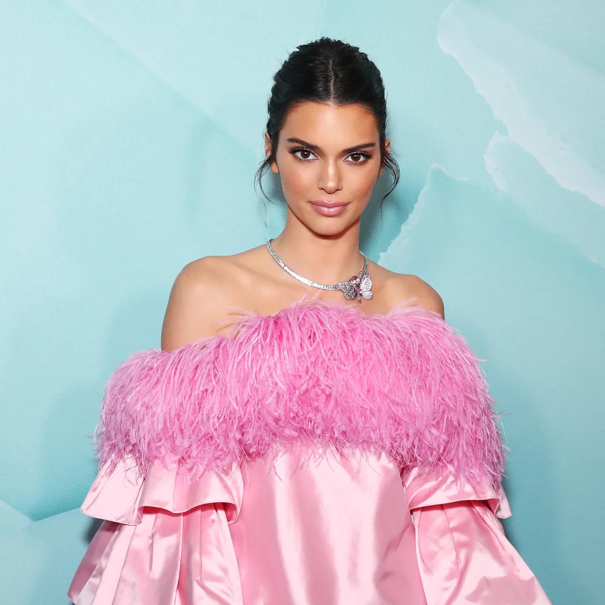 kendall jenner pink feather dress See Kendall Jenner Look Stunning in a See-Through Feathered Gown
