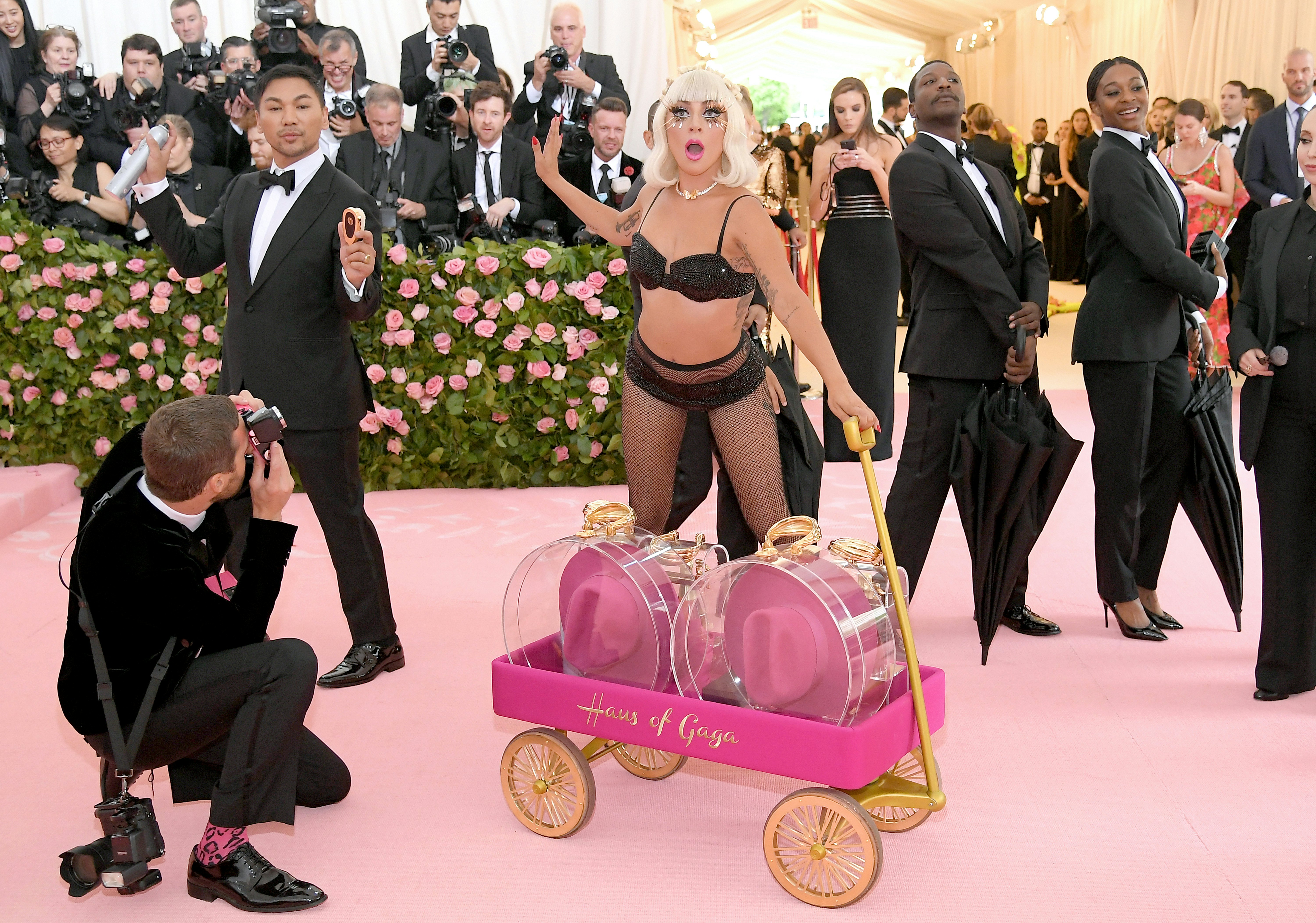 Lady Gaga Wears Doll-Like Giant Pink Brandon Maxwell Dress to Met