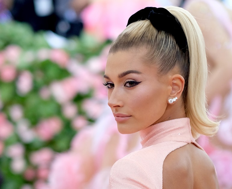 Hailey Baldwin Sparkles in Pink Dress and Ankle-Wrap Heels in