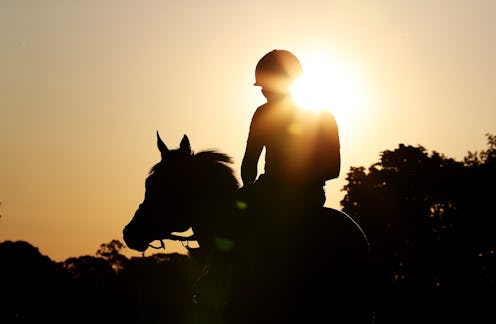 A rider on his horse silhouetted by the sunlight